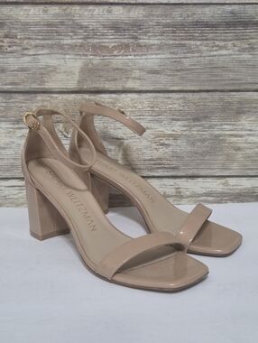 Stuart Weitzman Nudist Block 75 Patent Leather Sandal Heels Shoes Size 6.5 $500